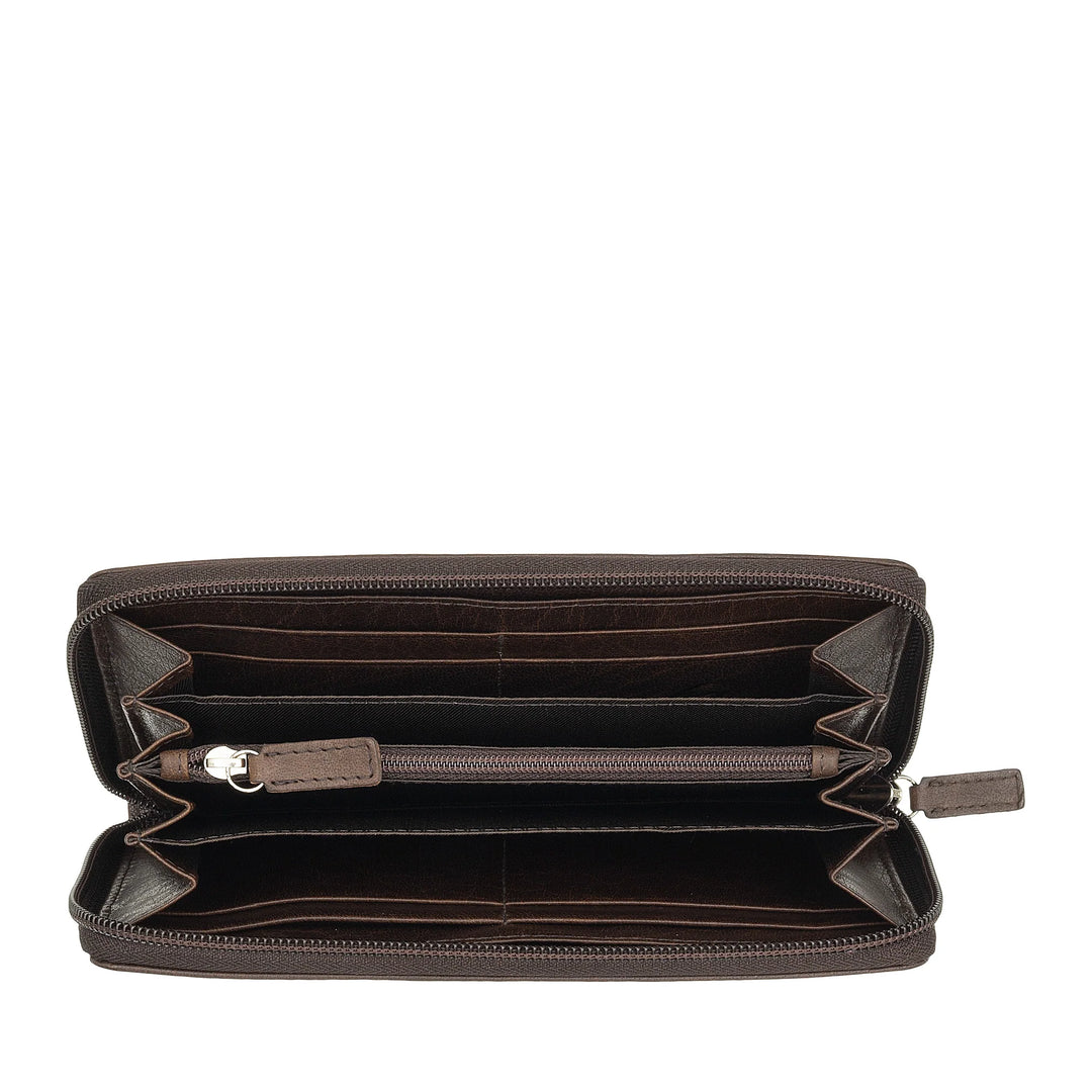 Nuvola Pelle Grand portefeuille pour femme avec fermeture éclair ronde en cuir de buffle - Portefeuilles zippés avec porte-monnaie multi-poches