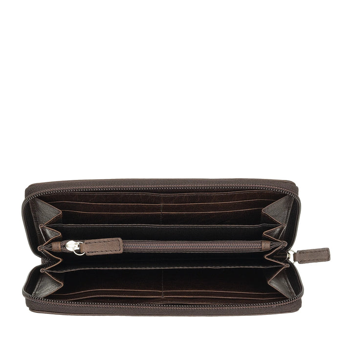 Nuvola Pelle Grand portefeuille pour femme avec fermeture éclair ronde en cuir de buffle - Portefeuilles zippés avec porte-monnaie multi-poches