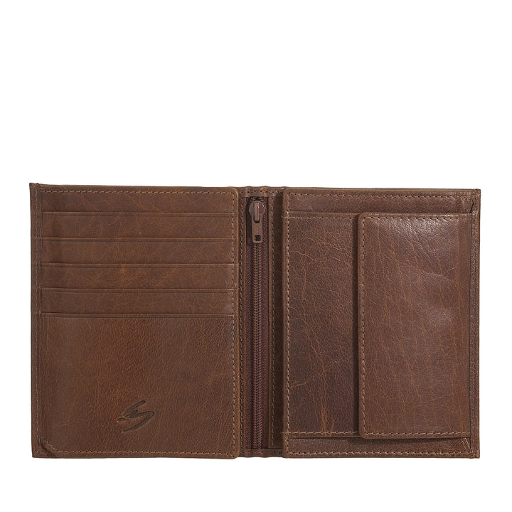 Nuvola Pelle Grand Portefeuille pour Homme en Cuir de Buffle avec Fermeture Éclair Interne et Porte-Monnaie - Portefeuille Vertical pour Cartes, Photos et Billets