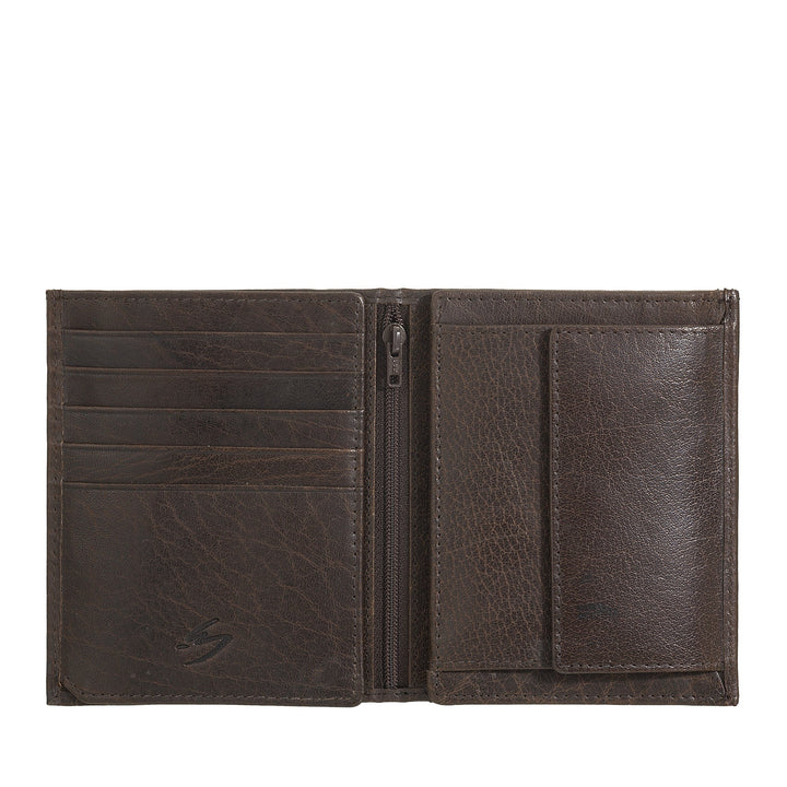 Nuvola Pelle Grand Portefeuille pour Homme en Cuir de Buffle avec Fermeture Éclair Interne et Porte-Monnaie - Portefeuille Vertical pour Cartes, Photos et Billets