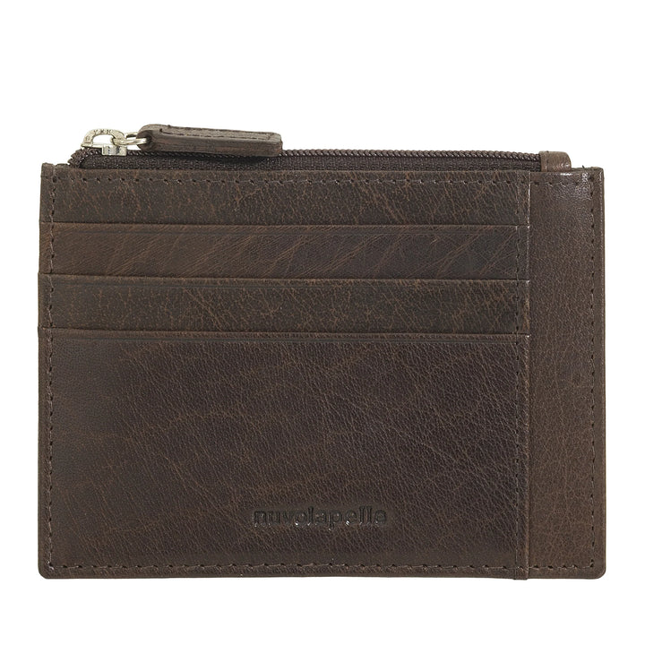 Nuvola Pelle Bustina Porta Carte di Credito Tascabile Slim in Pelle da Uomo con Zip Portamonete