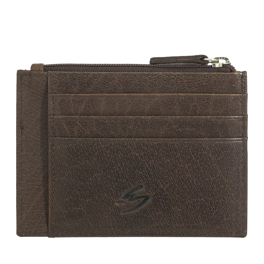 Nuvola Pelle Bustina Porta Carte di Credito Tascabile Slim in Pelle da Uomo con Zip Portamonete