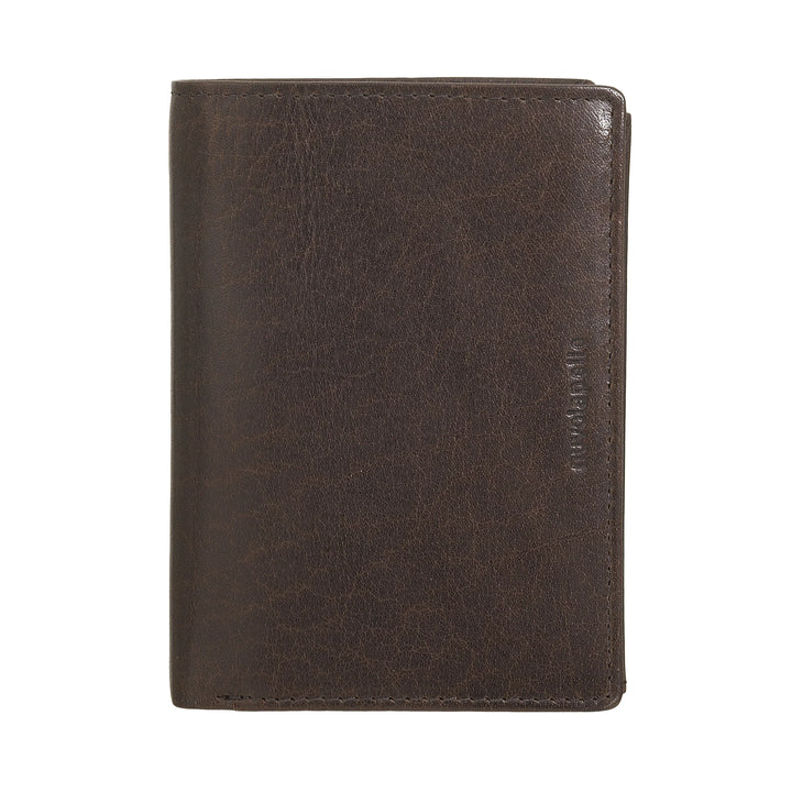 Nuvola Pelle Grand portefeuille vertical pour homme en cuir de buffle – Grand portefeuille de poche avec porte-monnaie, 8 poches pour cartes et fermeture éclair