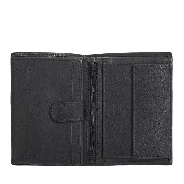 Nuvola Pelle Grand portefeuille vertical pour homme en cuir de buffle – Grand portefeuille de poche avec porte-monnaie, 8 poches pour cartes et fermeture éclair