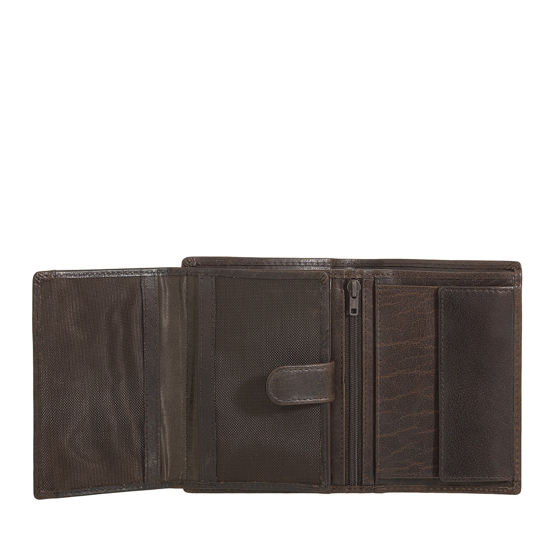 Nuvola Pelle Grand portefeuille vertical pour homme en cuir de buffle – Grand portefeuille de poche avec porte-monnaie, 8 poches pour cartes et fermeture éclair
