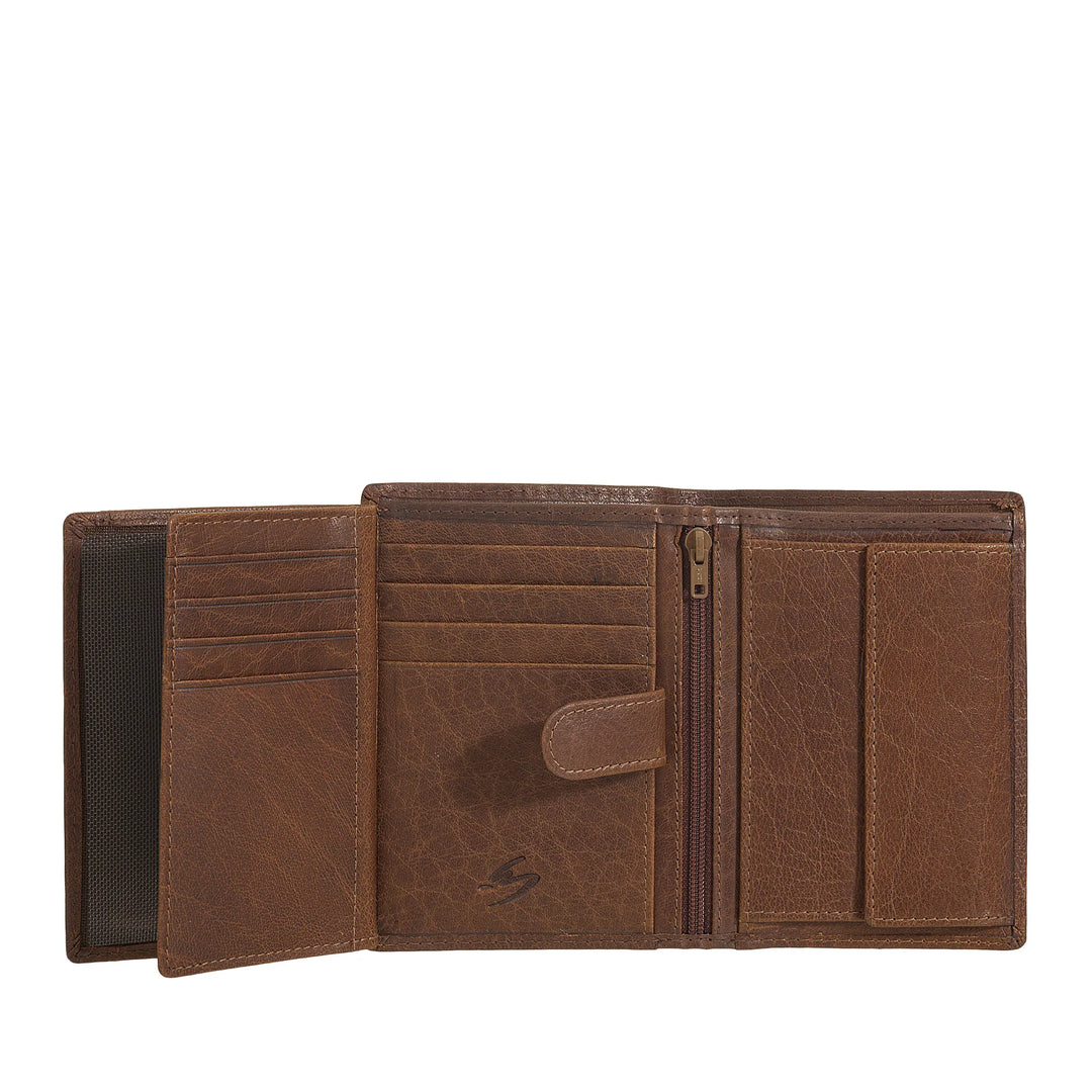 Nuvola Pelle Grand portefeuille vertical pour homme en cuir de buffle – Grand portefeuille de poche avec porte-monnaie, 8 poches pour cartes et fermeture éclair