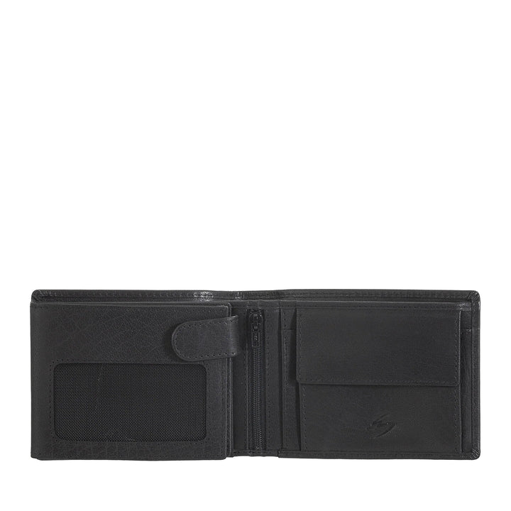 Nuvola Pelle Cartera de hombre de piel de búfalo con monedero - Cartera clásica con cremallera interior, compartimentos para tarjetas de crédito y billetes, portafotos