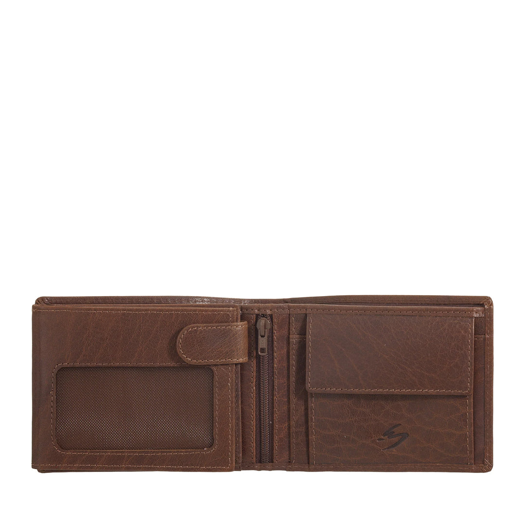 Nuvola Pelle Cartera de hombre de piel de búfalo con monedero - Cartera clásica con cremallera interior, compartimentos para tarjetas de crédito y billetes, portafotos