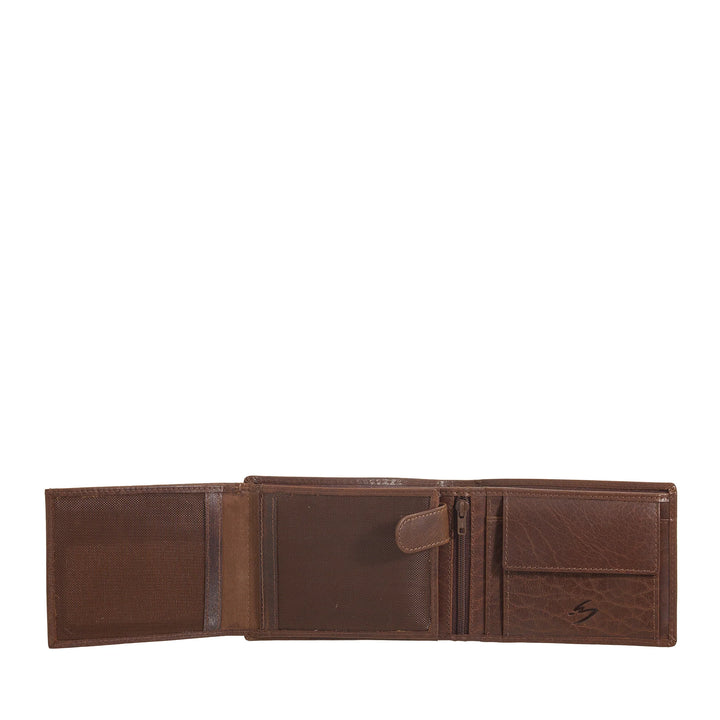 Nuvola Pelle Cartera de hombre de piel de búfalo con monedero - Cartera clásica con cremallera interior, compartimentos para tarjetas de crédito y billetes, portafotos