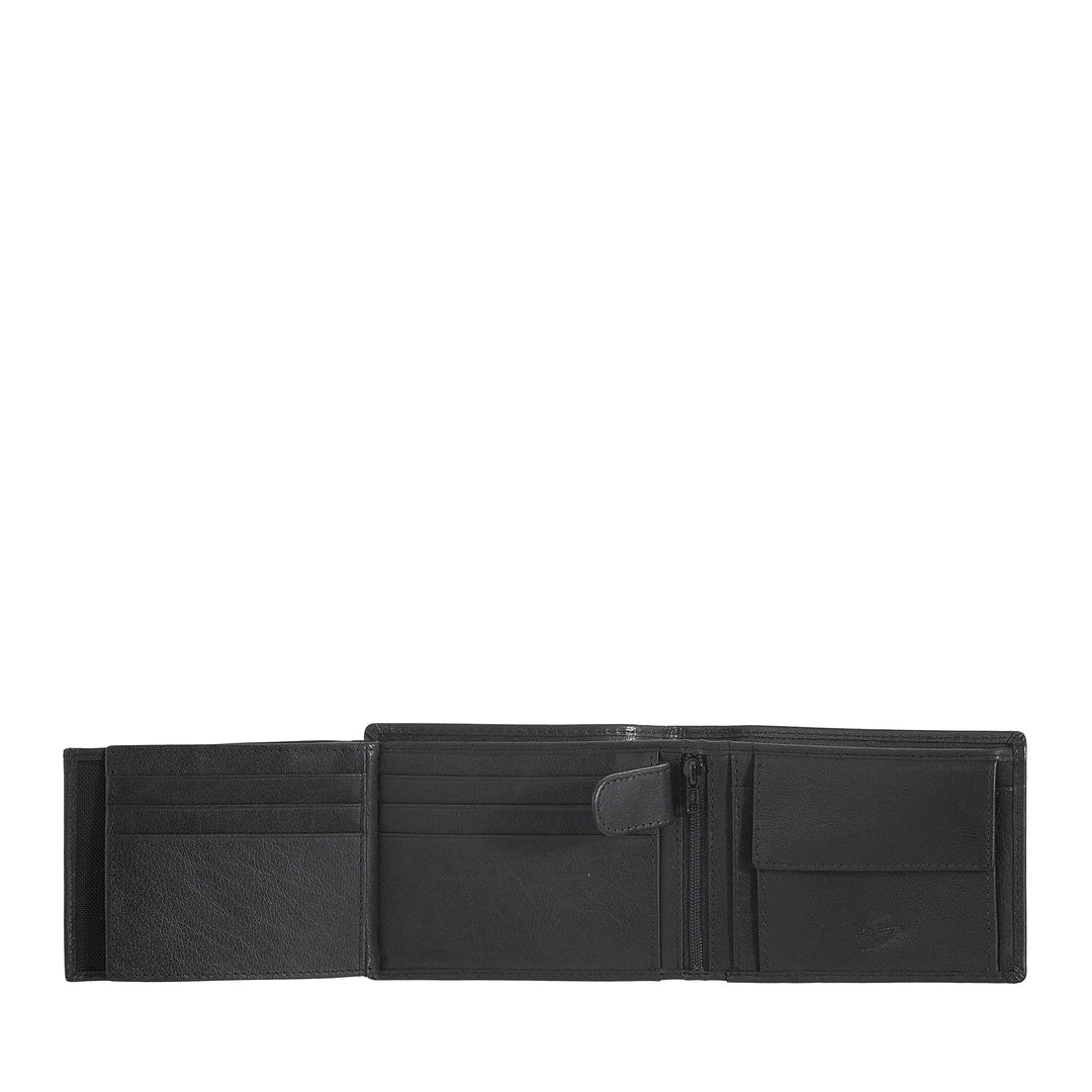 Nuvola Pelle Cartera de hombre de piel de búfalo con monedero - Cartera clásica con cremallera interior, compartimentos para tarjetas de crédito y billetes, portafotos