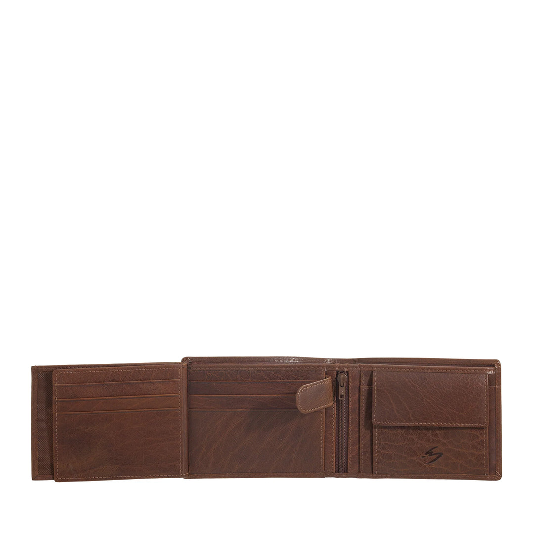 Nuvola Pelle Cartera de hombre de piel de búfalo con monedero - Cartera clásica con cremallera interior, compartimentos para tarjetas de crédito y billetes, portafotos