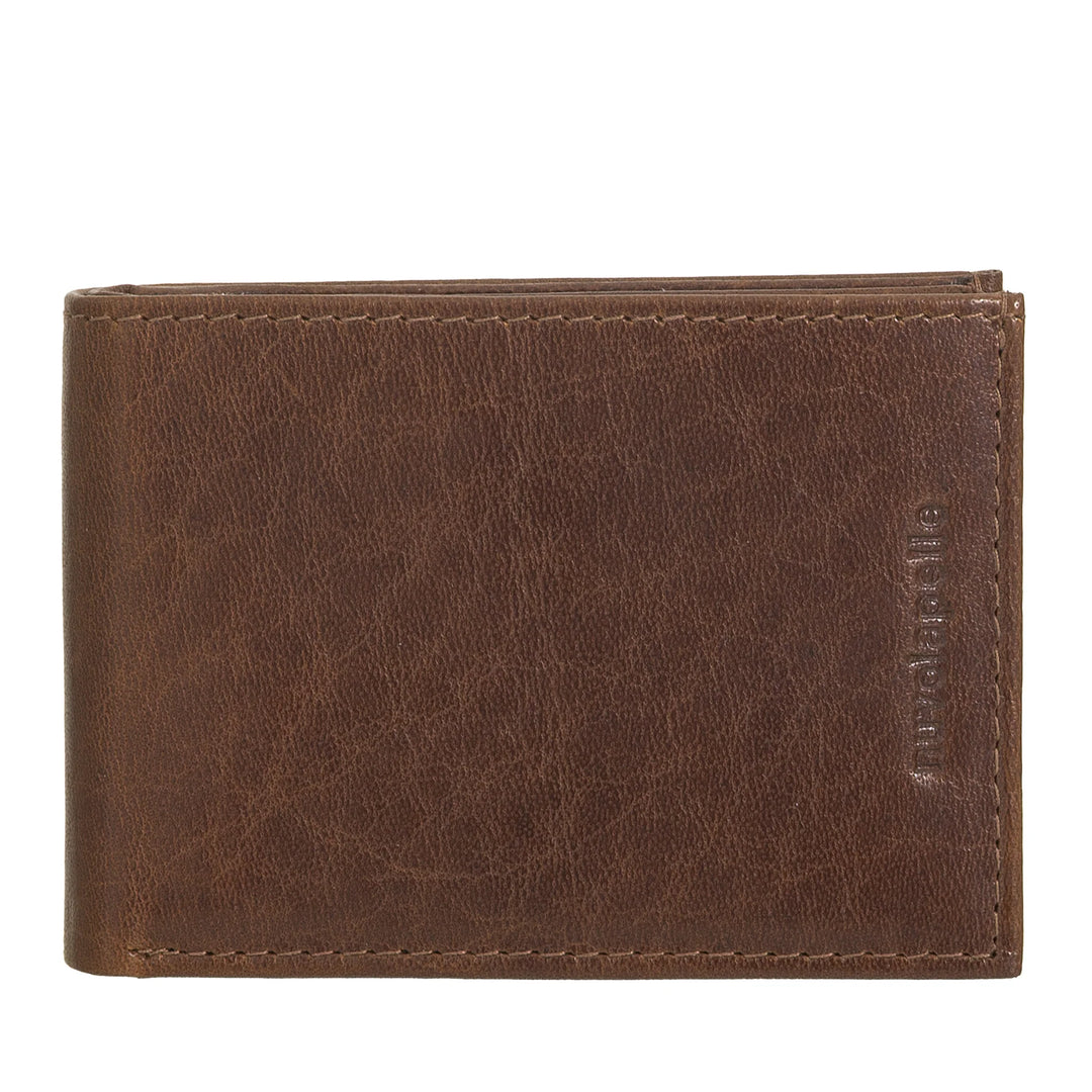 Nuvola Pelle Mini Petit Portefeuille pour Homme en Cuir de Buffle avec Poche - Petit Portefeuille avec Porte-Monnaie, Poches avec Filet Transparent