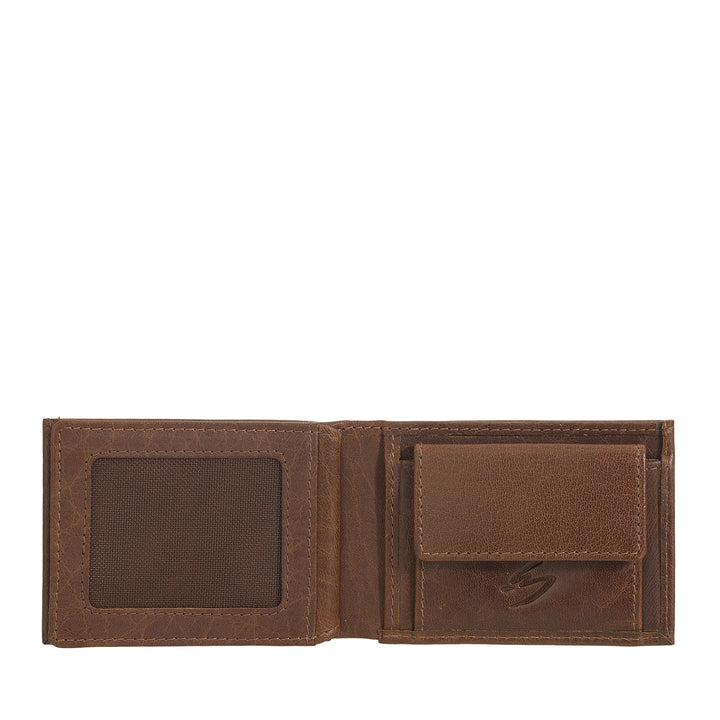 Nuvola Pelle Mini Petit Portefeuille pour Homme en Cuir de Buffle avec Poche - Petit Portefeuille avec Porte-Monnaie, Poches avec Filet Transparent