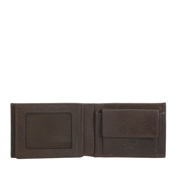 Nuvola Pelle Mini Petit Portefeuille pour Homme en Cuir de Buffle avec Poche - Petit Portefeuille avec Porte-Monnaie, Poches avec Filet Transparent
