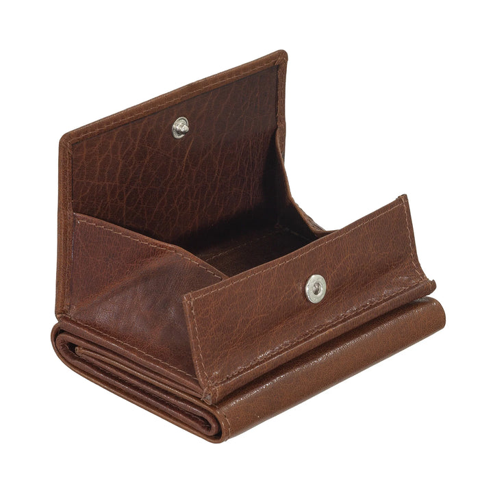 Nuvola Pelle Cartera Pequeña para Hombre y Mujer en Piel de Búfalo - Elegante Monedero Tríptico con Botón, Compartimentos para Tarjetas, Tarjetas y Billetes