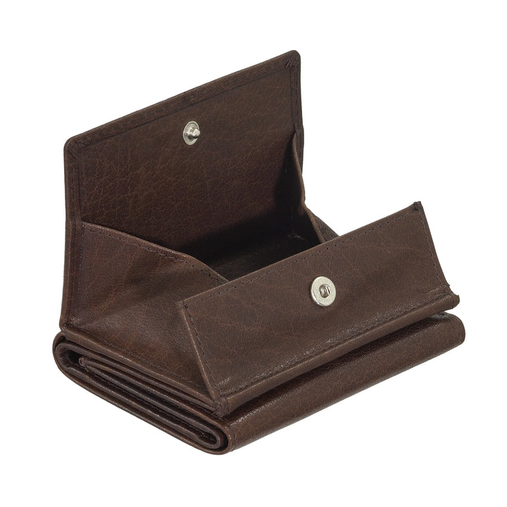 Nuvola Pelle Petit Portefeuille pour Homme et Femme en Cuir de Buffle - Élégant à Trois Volets avec Bouton Porte-Monnaie, Compartiments pour Cartes, Cartes et Billets de Banque