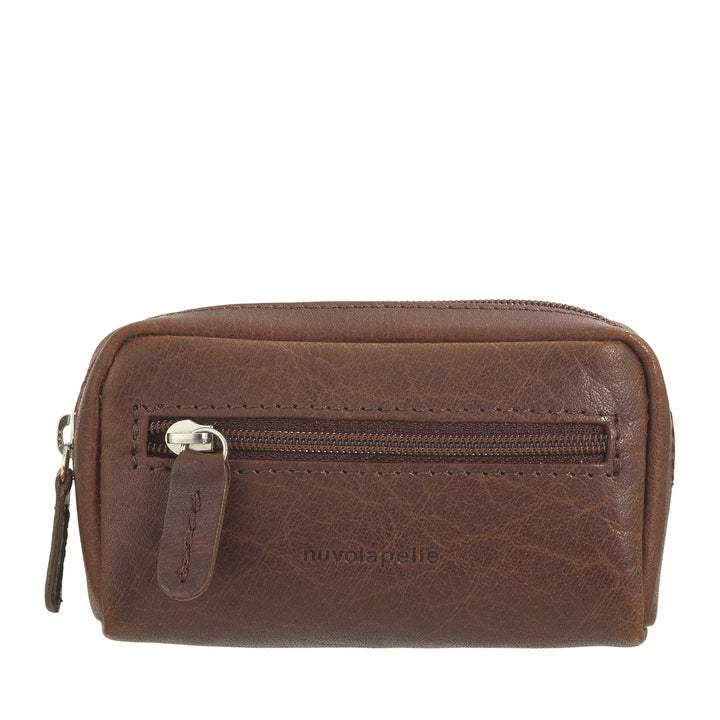 Nuvola Pelle Porte-clés Porte-monnaie pour homme et femme en cuir de buffle – Petit étui avec fermeture éclair et 2 anneaux pour clés