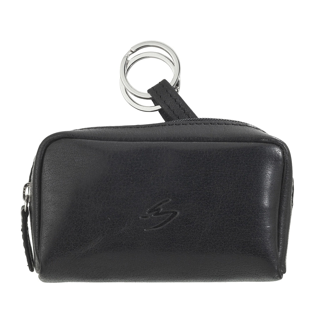 Nuvola Pelle Porte-clés Porte-monnaie pour homme et femme en cuir de buffle – Petit étui avec fermeture éclair et 2 anneaux pour clés