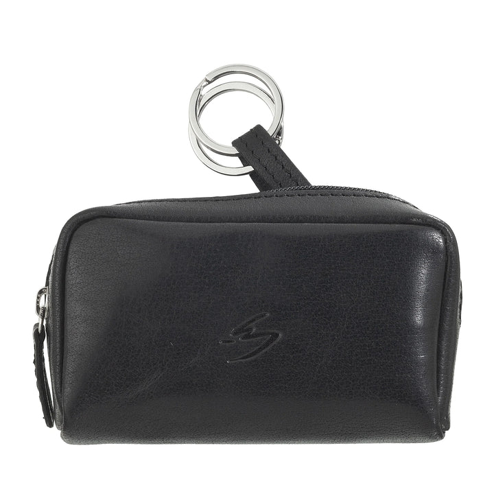 Nuvola Pelle Porte-clés Porte-monnaie pour homme et femme en cuir de buffle – Petit étui avec fermeture éclair et 2 anneaux pour clés