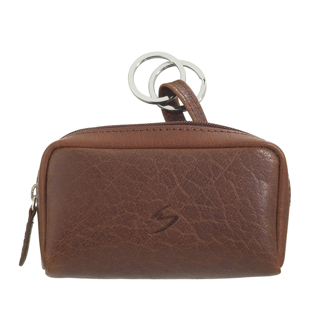 Nuvola Pelle Porte-clés Porte-monnaie pour homme et femme en cuir de buffle – Petit étui avec fermeture éclair et 2 anneaux pour clés
