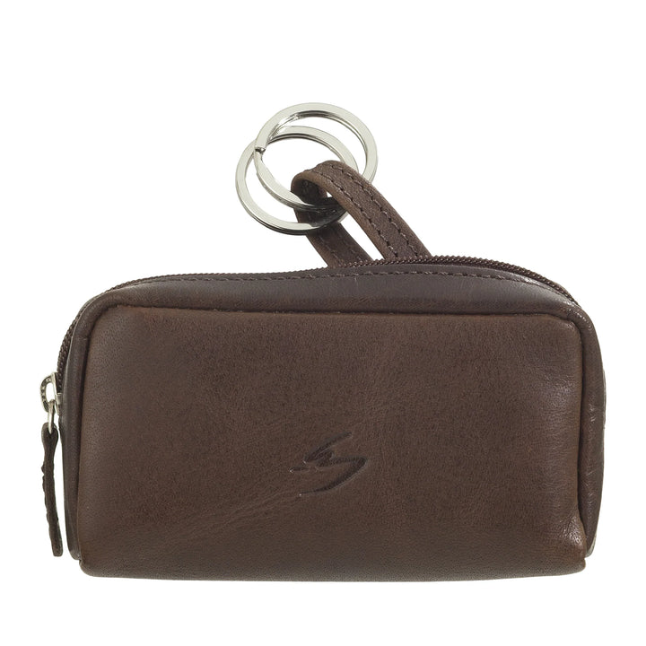 Nuvola Pelle Llavero Monedero para Hombre y Mujer en Piel de Búfalo - Estuche Pequeño con Cremallera y 2 Anillas para Llaves