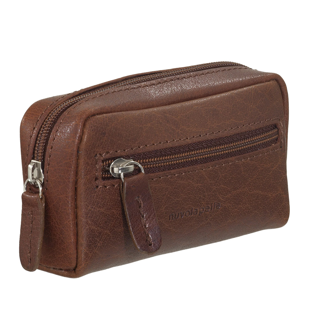 Nuvola Pelle Porte-clés Porte-monnaie pour homme et femme en cuir de buffle – Petit étui avec fermeture éclair et 2 anneaux pour clés