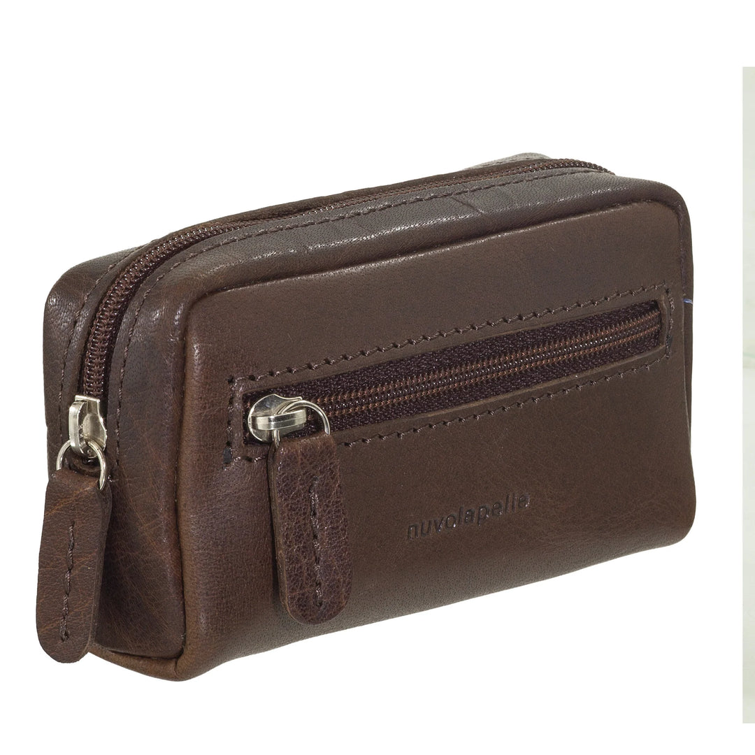 Nuvola Pelle Llavero Monedero para Hombre y Mujer en Piel de Búfalo - Estuche Pequeño con Cremallera y 2 Anillas para Llaves