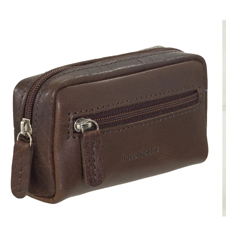 Nuvola Pelle Llavero Monedero para Hombre y Mujer en Piel de Búfalo - Estuche Pequeño con Cremallera y 2 Anillas para Llaves