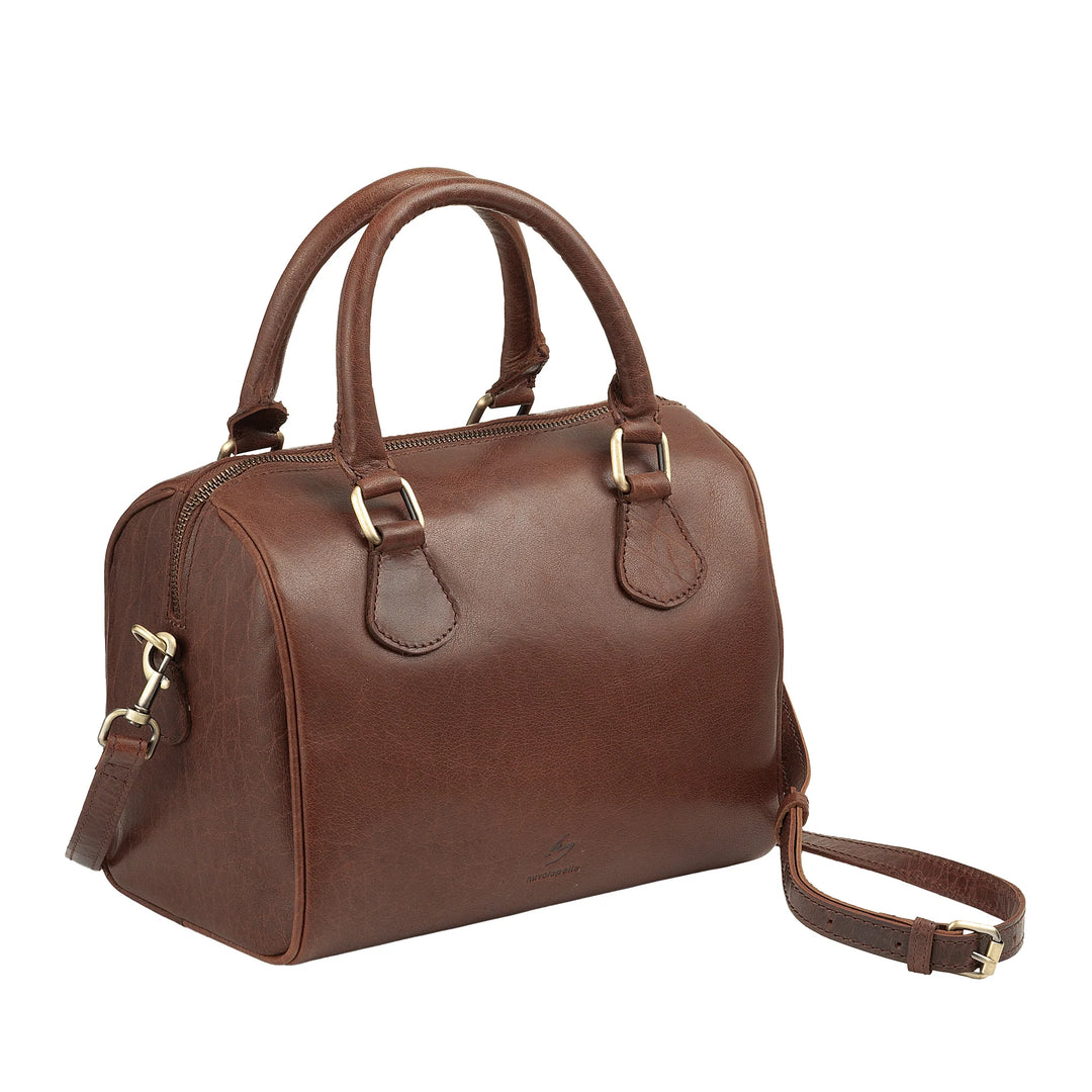 Nuvola Pelle Bolso de Mujer en Auténtica Piel de Búfalo con Bandolera Ajustable - Elegante Bolso Vintage con Cierre de Cremallera y Doble Asa