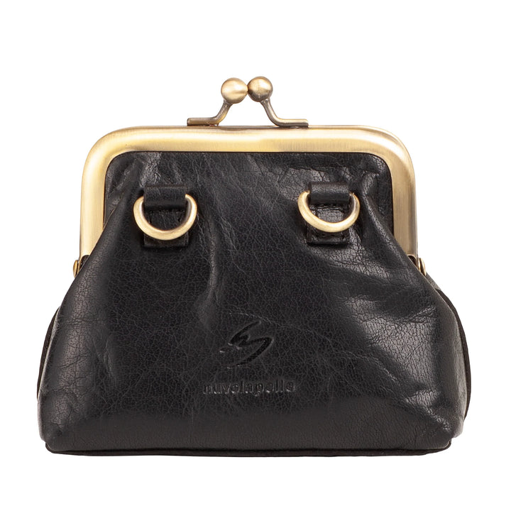 Nuvola Pelle Mini Bolso de Mujer en Auténtica Piel de Búfalo Vintage con Cierre Clic Clac - Monedero Hecho a Mano - Elegante Bolso de Mano con Bandolera Ajustable Desmontable Estilo Retro