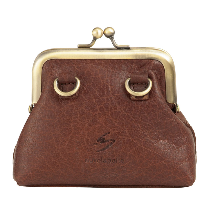 Nuvola Pelle Mini Bolso de Mujer en Auténtica Piel de Búfalo Vintage con Cierre Clic Clac - Monedero Hecho a Mano - Elegante Bolso de Mano con Bandolera Ajustable Desmontable Estilo Retro