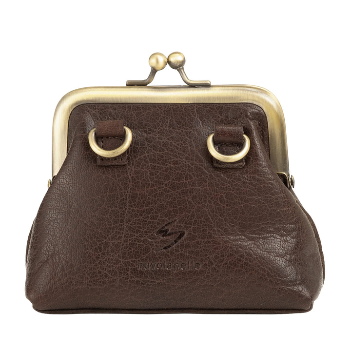 Nuvola Pelle Mini Bolso de Mujer en Auténtica Piel de Búfalo Vintage con Cierre Clic Clac - Monedero Hecho a Mano - Elegante Bolso de Mano con Bandolera Ajustable Desmontable Estilo Retro