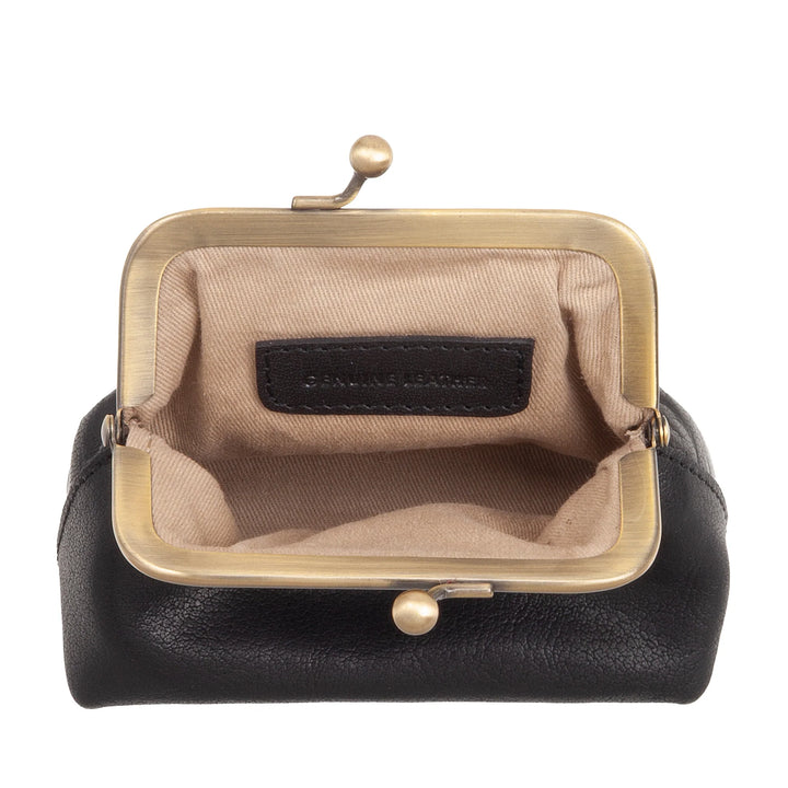 Nuvola Pelle Mini Bolso de Mujer en Auténtica Piel de Búfalo Vintage con Cierre Clic Clac - Monedero Hecho a Mano - Elegante Bolso de Mano con Bandolera Ajustable Desmontable Estilo Retro