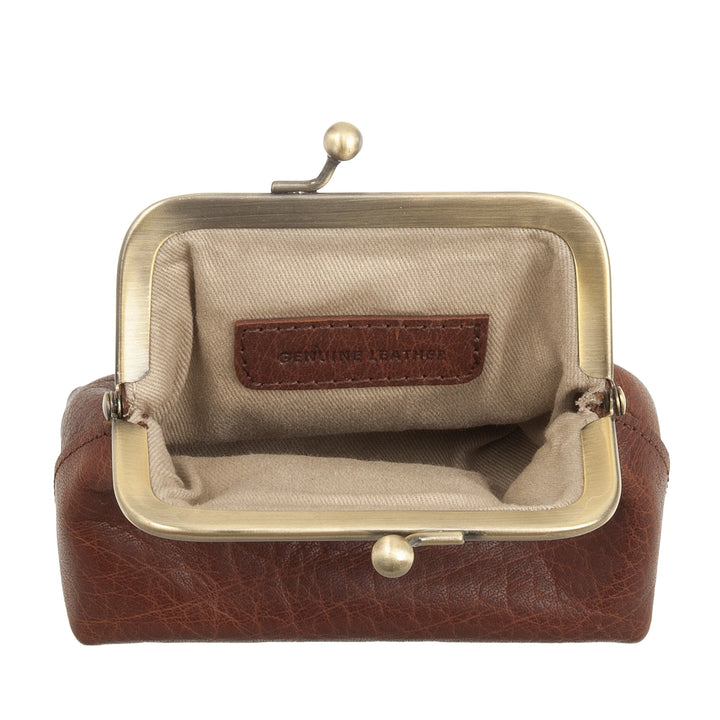Nuvola Pelle Mini Bolso de Mujer en Auténtica Piel de Búfalo Vintage con Cierre Clic Clac - Monedero Hecho a Mano - Elegante Bolso de Mano con Bandolera Ajustable Desmontable Estilo Retro