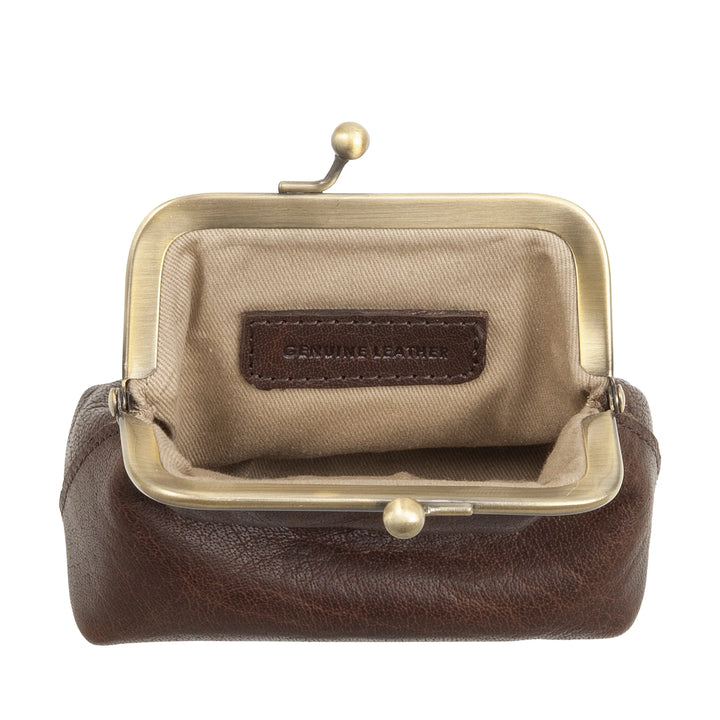 Nuvola Pelle Mini Bolso de Mujer en Auténtica Piel de Búfalo Vintage con Cierre Clic Clac - Monedero Hecho a Mano - Elegante Bolso de Mano con Bandolera Ajustable Desmontable Estilo Retro