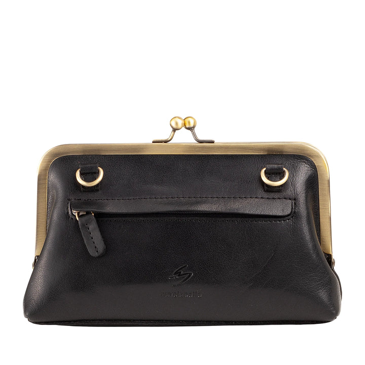 Nuvola Pelle Bolso de Mujer en Auténtica Piel de Búfalo Vintage con Cierre Clic Clac y Bandolera Ajustable Desmontable - Pequeño Bolso Retro Elegante