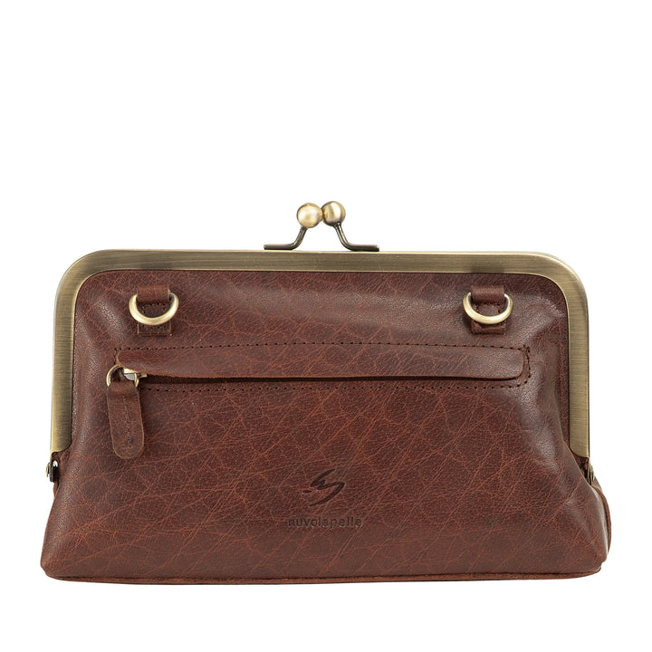 Nuvola Pelle Bolso de Mujer en Auténtica Piel de Búfalo Vintage con Cierre Clic Clac y Bandolera Ajustable Desmontable - Pequeño Bolso Retro Elegante