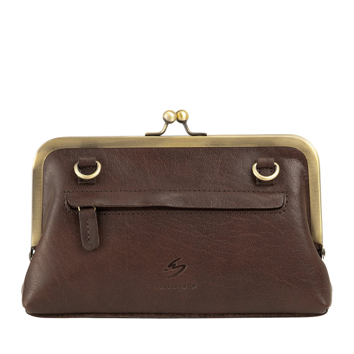 Nuvola Pelle Bolso de Mujer en Auténtica Piel de Búfalo Vintage con Cierre Clic Clac y Bandolera Ajustable Desmontable - Pequeño Bolso Retro Elegante