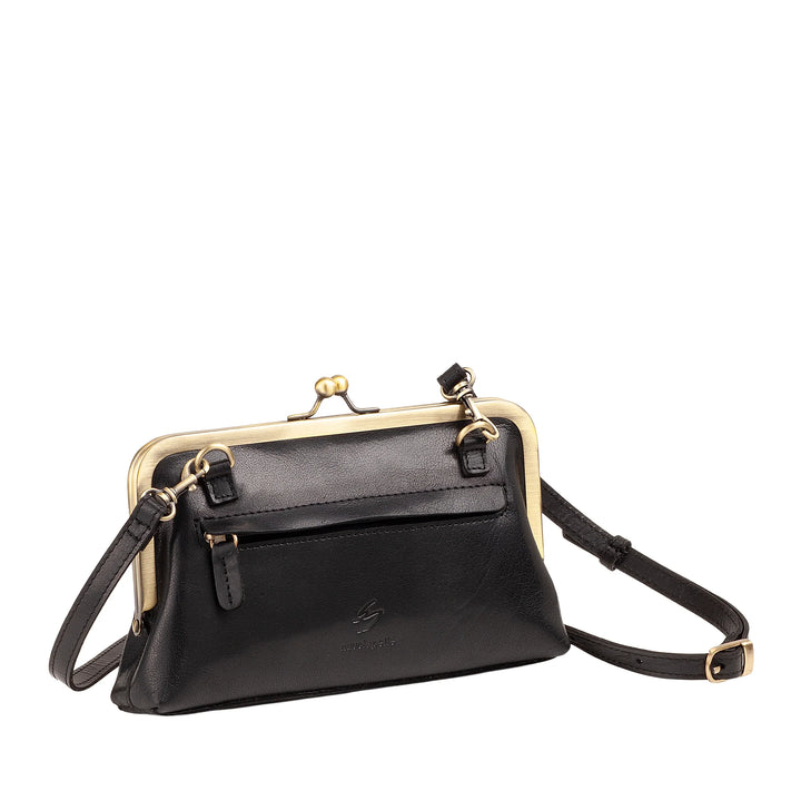 Nuvola Pelle Bolso de Mujer en Auténtica Piel de Búfalo Vintage con Cierre Clic Clac y Bandolera Ajustable Desmontable - Pequeño Bolso Retro Elegante