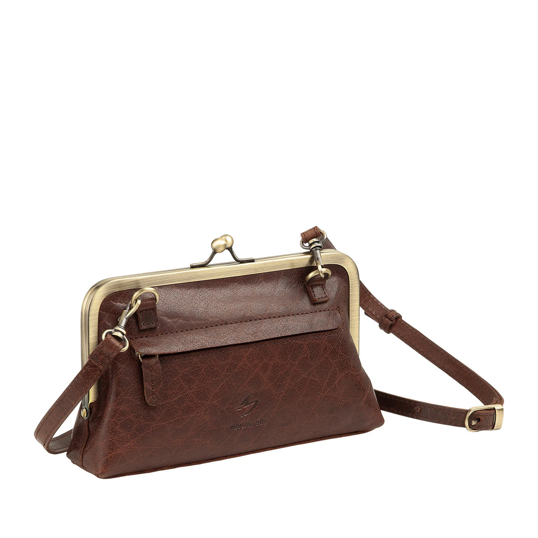 Nuvola Pelle Bolso de Mujer en Auténtica Piel de Búfalo Vintage con Cierre Clic Clac y Bandolera Ajustable Desmontable - Pequeño Bolso Retro Elegante