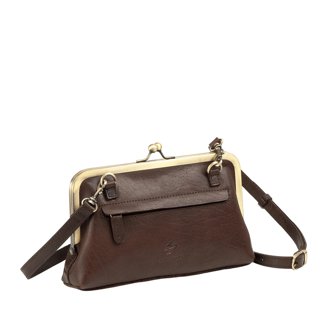 Nuvola Pelle Bolso de Mujer en Auténtica Piel de Búfalo Vintage con Cierre Clic Clac y Bandolera Ajustable Desmontable - Pequeño Bolso Retro Elegante