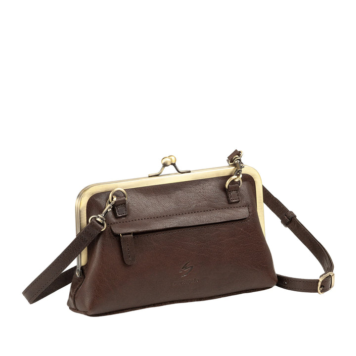 Nuvola Pelle Bolso de Mujer en Auténtica Piel de Búfalo Vintage con Cierre Clic Clac y Bandolera Ajustable Desmontable - Pequeño Bolso Retro Elegante