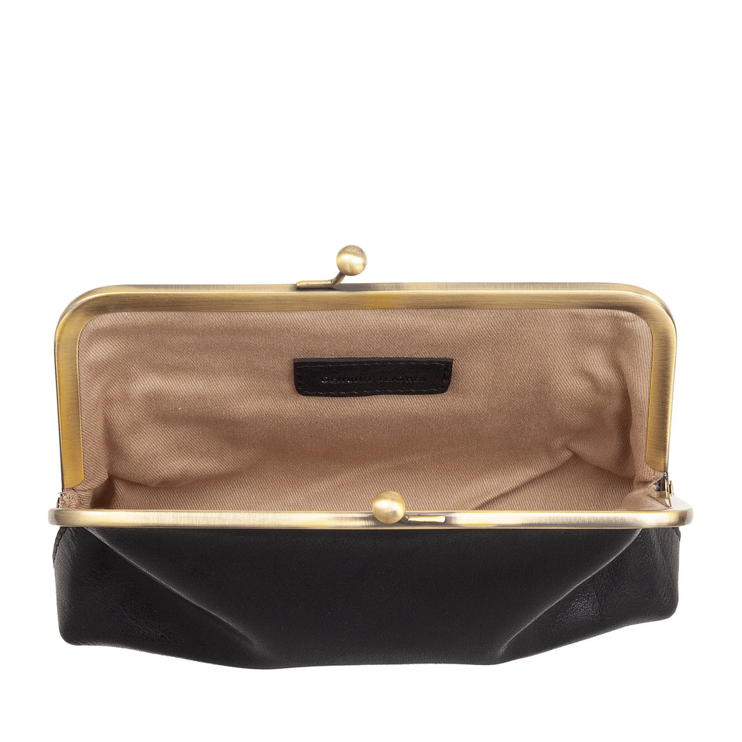 Nuvola Pelle Bolso de Mujer en Auténtica Piel de Búfalo Vintage con Cierre Clic Clac y Bandolera Ajustable Desmontable - Pequeño Bolso Retro Elegante