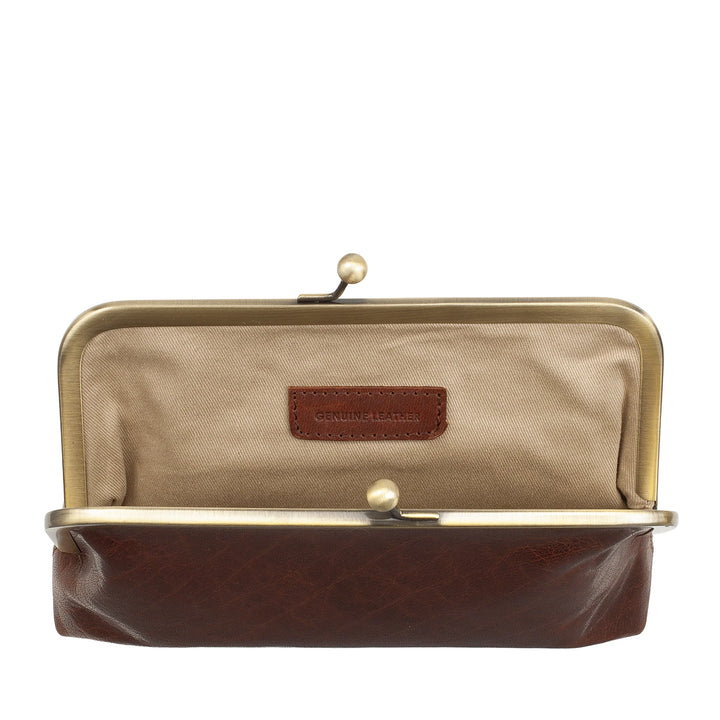Nuvola Pelle Bolso de Mujer en Auténtica Piel de Búfalo Vintage con Cierre Clic Clac y Bandolera Ajustable Desmontable - Pequeño Bolso Retro Elegante