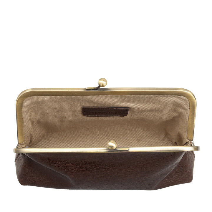 Nuvola Pelle Bolso de Mujer en Auténtica Piel de Búfalo Vintage con Cierre Clic Clac y Bandolera Ajustable Desmontable - Pequeño Bolso Retro Elegante