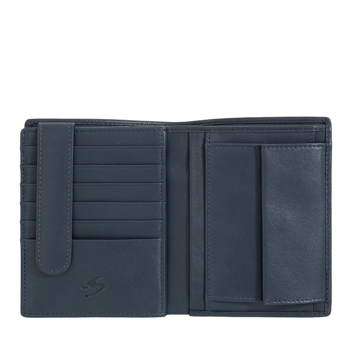 Nuvola Pelle Cartera tipo libro vertical de piel para hombre - Cartera grande multibolsillos para monedas, documentos, tarjetas de crédito y tarjetas