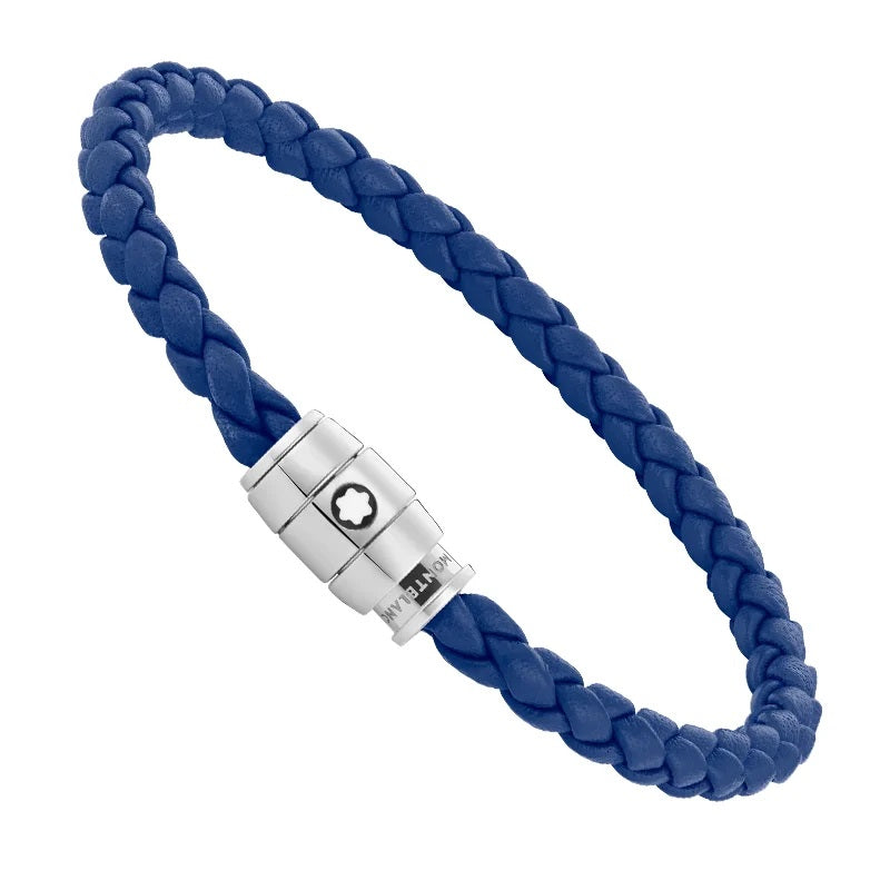 Pulsera de acero Montblanc con 3 anillos de cierre y piel azul Medidas 1090068