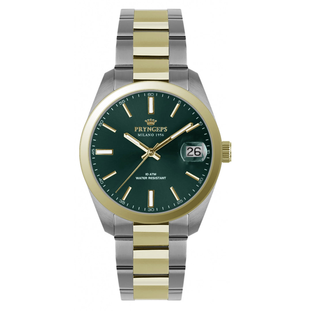 Pryngeps orologio Torino 33mm verde quarzo acciaio finiture PVD oro giallo A1072/B VE - Capodagli 1937
