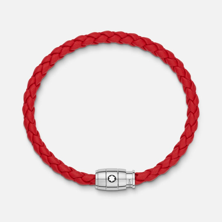 Pulsera Montblanc de piel tejida roja con cierre de 3 anillas talla S 130901 60