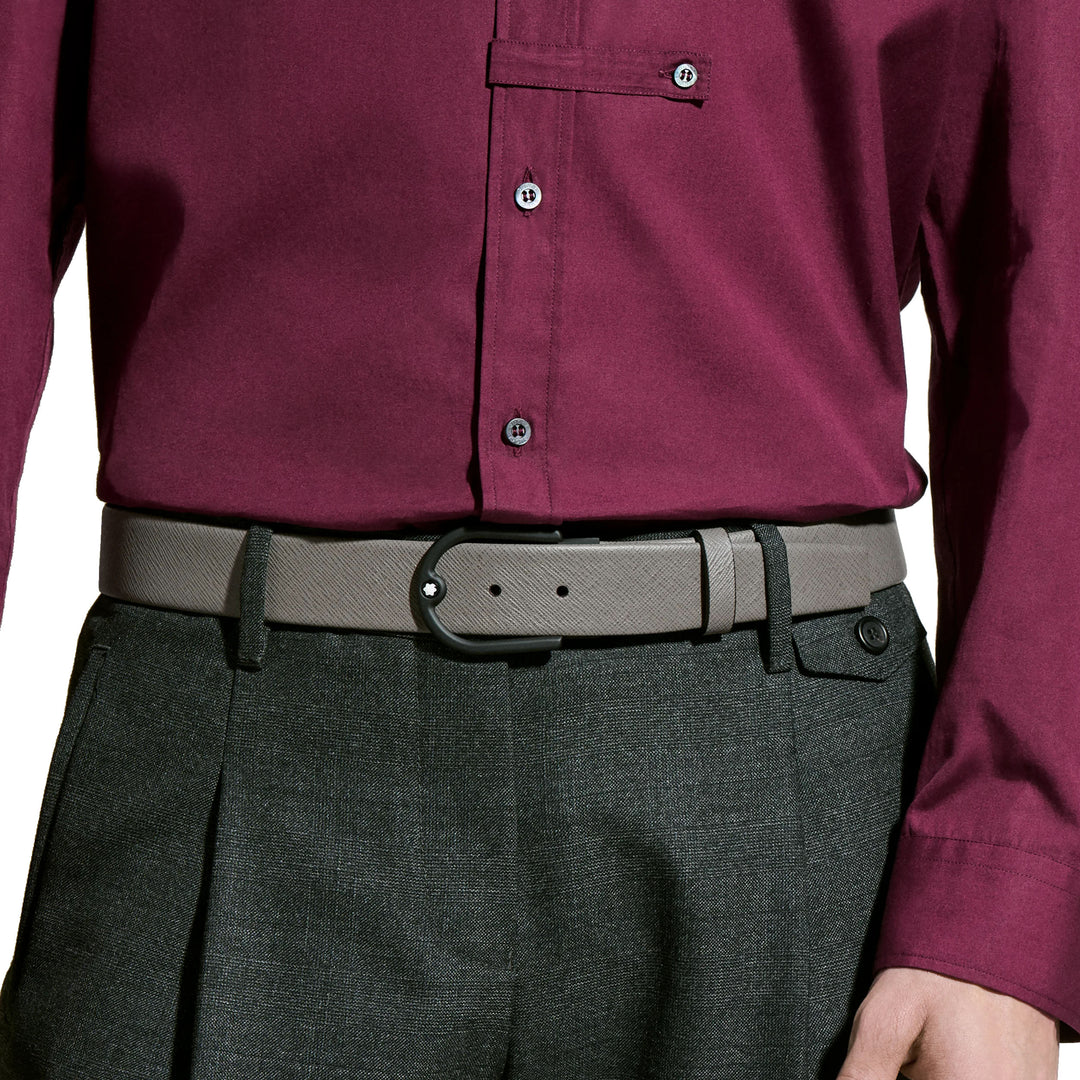 Ceinture en cuir gris moyen Montblanc 35 mm avec boucle en fer à cheval 199633